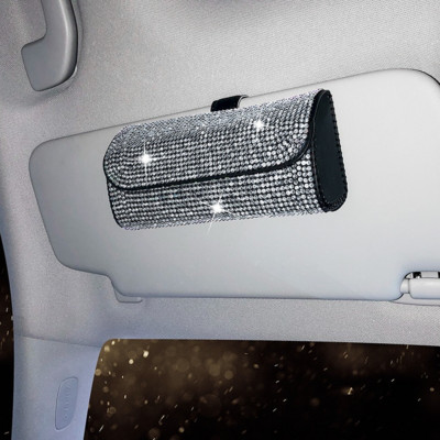 Kristāla auto briļļu futrālis Saulesbriļļu glabāšanas kastītes turētājs Saulessargu briļļu futrālis Klips Rhinestone Auto Bling Aksesuāri sievietēm