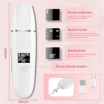 Красота Ексфолиращо устройство за лична хигиена Ултразвуков скрубер за кожа LCD EMS Акне Почистване на порите на лицето Водоустойчиво лице 170x45x21 5V