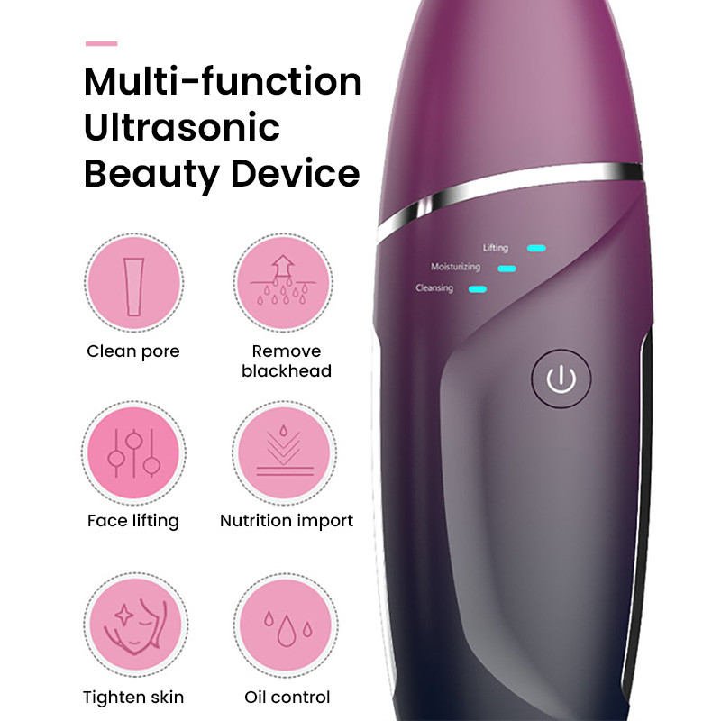 Skin Scrubber Exfoiator mélytisztító arc spatula mitesszer eltávolító 3 mód USB újratölthető ultrahangos EMS lifting eszköz