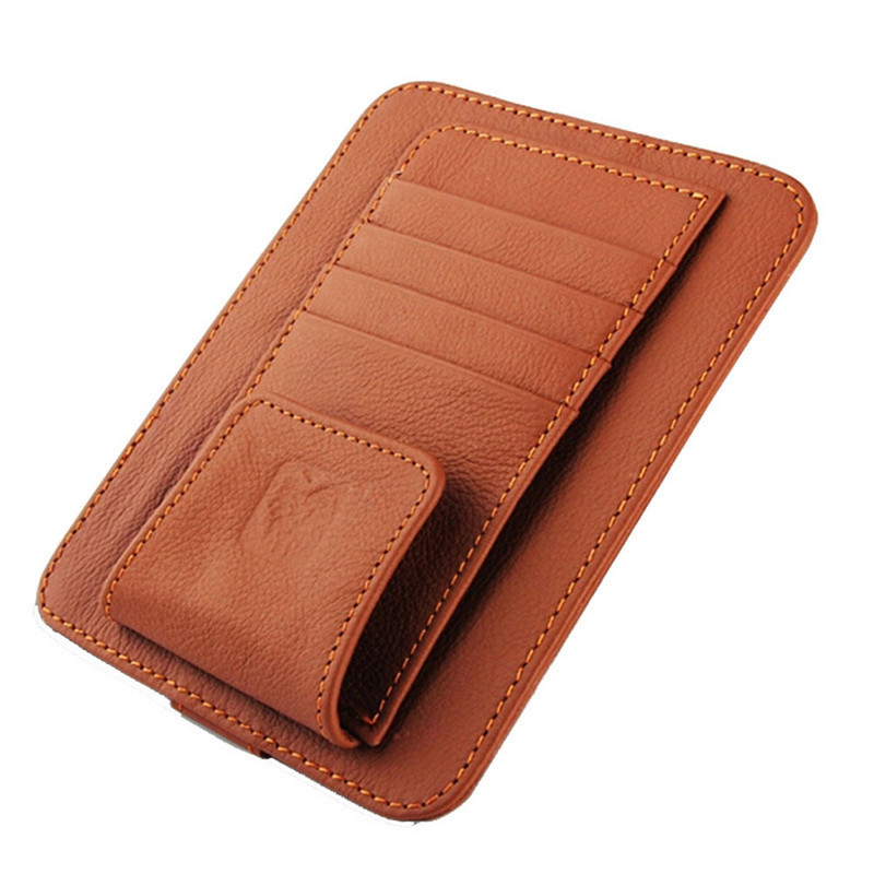 Козирка за кола Кожен органайзер Чанта за съхранение Карта Съхранение на държач за очила Карти Органайзер за козирка за кола Поставка за слънчеви очила