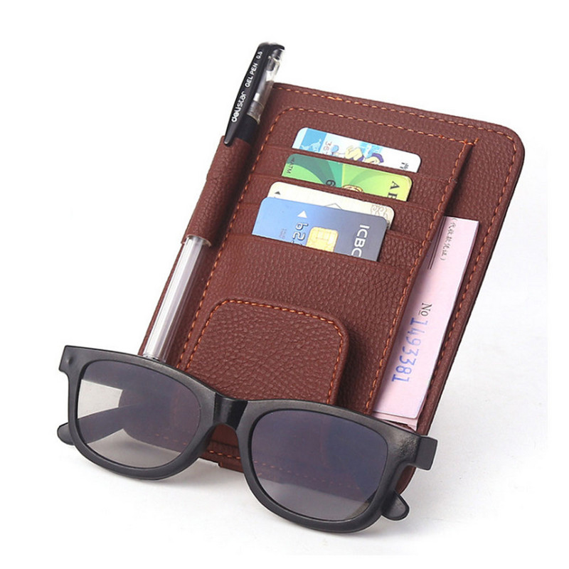 Козирка за кола Кожен органайзер Чанта за съхранение Карта Съхранение на държач за очила Карти Органайзер за козирка за кола Поставка за слънчеви очила