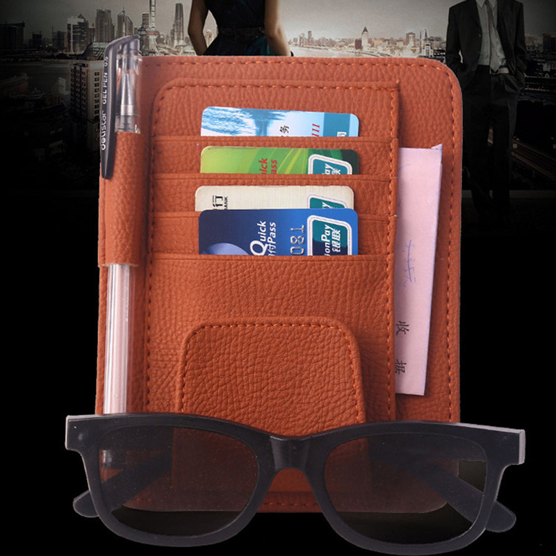 Козирка за кола Кожен органайзер Чанта за съхранение Карта Съхранение на държач за очила Карти Органайзер за козирка за кола Поставка за слънчеви очила