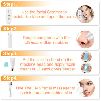 Ultrasonic Skin Scrubber Face Massager Remover Blackhead 3+3 Kit Face Cleaner Pore Cleaner Deep Face Care Συσκευή Sonic Peeling