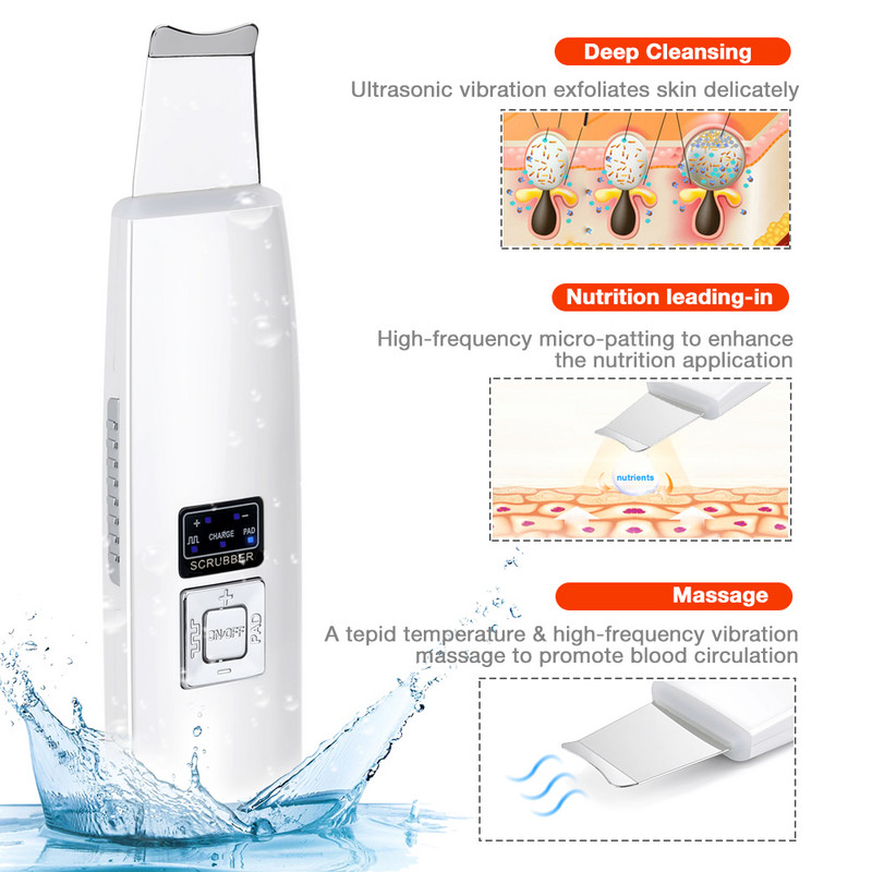 Ultrahangos bőrradír kavitációs vibrációs peeling masszázs pattanásos mitesszer eltávolító Deep Clean Beauty eszköz