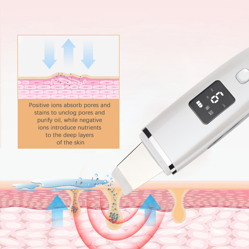 Ultrahangos bőrradír Arc spatula Arctisztító Mélytisztító Lifting Akne Mitesszer eltávolító Peeling Arc Szépségápolás