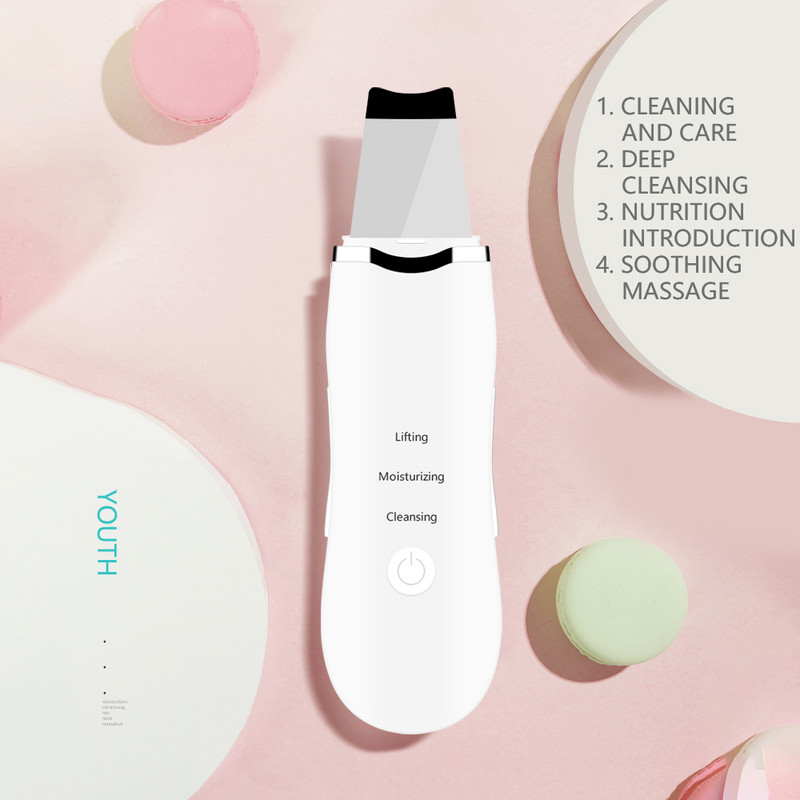Ultrahangos Bőrradír Vibrációs Arc Spatula Mitesszer eltávolító Arc Akne Tisztító Lapát Vákuumos Peeling Lifting Kavitáció