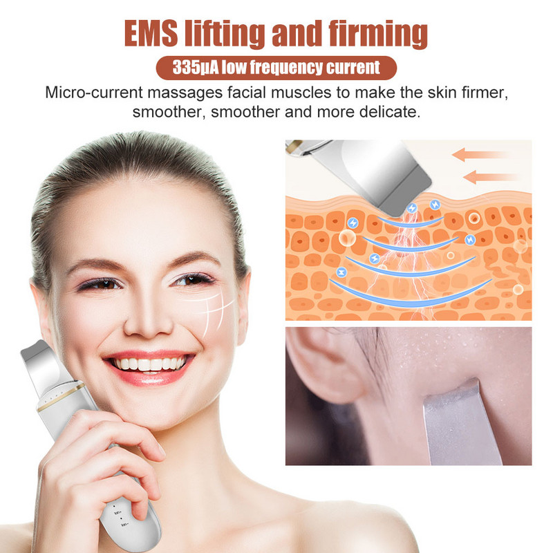 Ultrahangos bőrradír arc spatula mitesszer eltávolító arcradír lapát Tiszta kavitációs peeling arc lifting eszközök