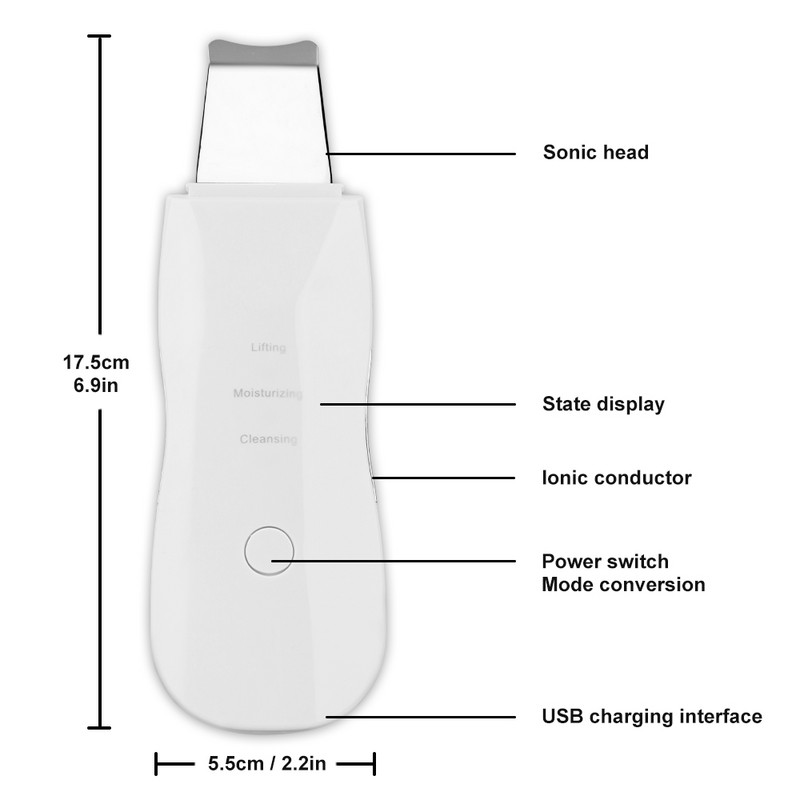 USB Recharge Skin Scrubber Vibrációs Arc Spatula Mitesszer eltávolító Arcradír Lapát Clean Kavitációs Peeling Arckezelés