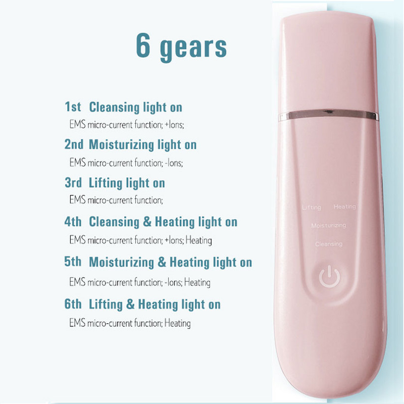 Ultrahangos bőrradír arctisztító pórustisztító mitesszer eltávolító mély arctisztító peeling melegítő EMS Lift szépséggép