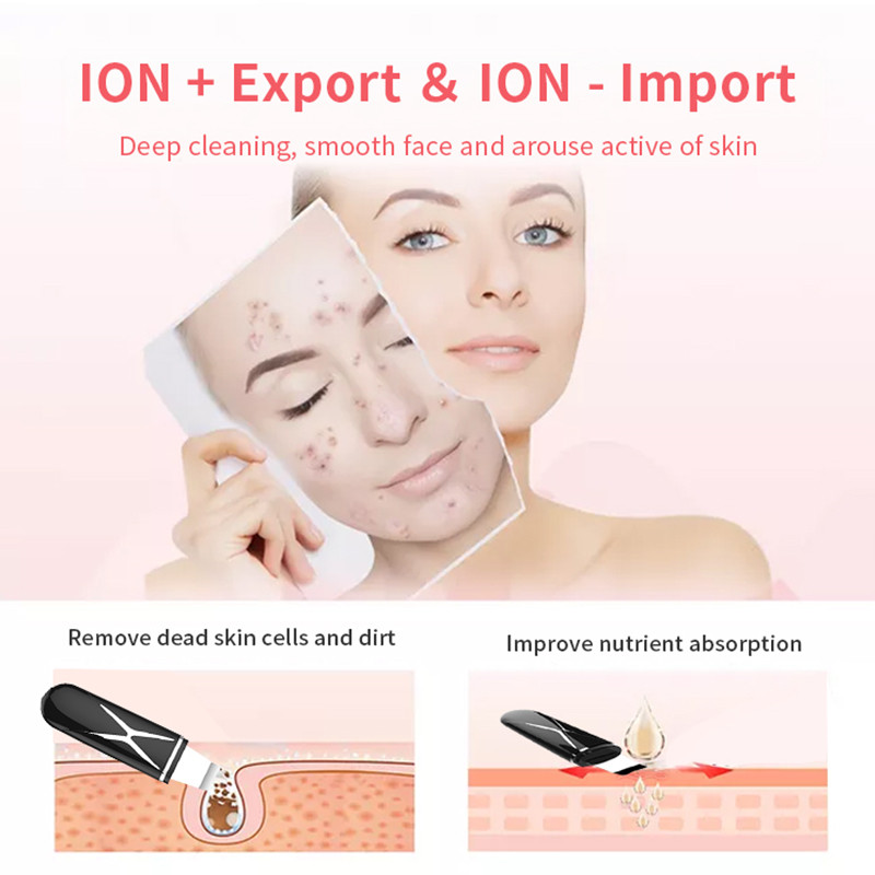 Skin Scruber Scrubber Ultrahangos Supersonic Soundings Tisztítás Mitesszerek eltávolítása Arc spatula Elektromos lapát tisztító
