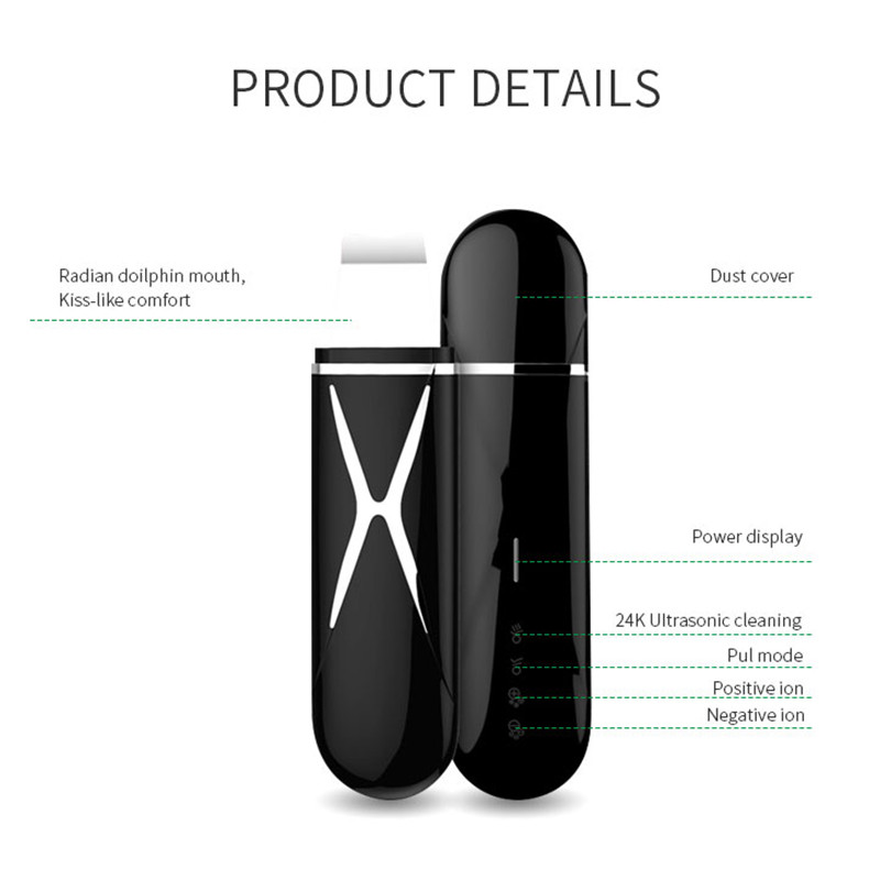 Skin Scruber Scrubber Ultrahangos Supersonic Soundings Tisztítás Mitesszerek eltávolítása Arc spatula Elektromos lapát tisztító