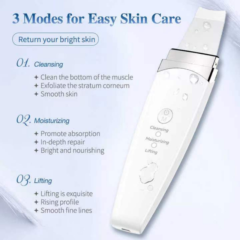 Ultrahangos bőrradír Vibrációs arc spatula peeling lapát Ion akne mitesszer eltávolító tiszta kavitációs arcmasszírozó