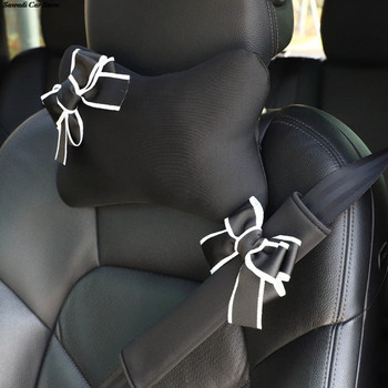Универсална сладка папийонка Капак за предпазен колан за кола Мек плюшен протектор Подложка за рамо Стайлинг на автомобилни аксесоари Розов декор с лък на принцеса Автомобил