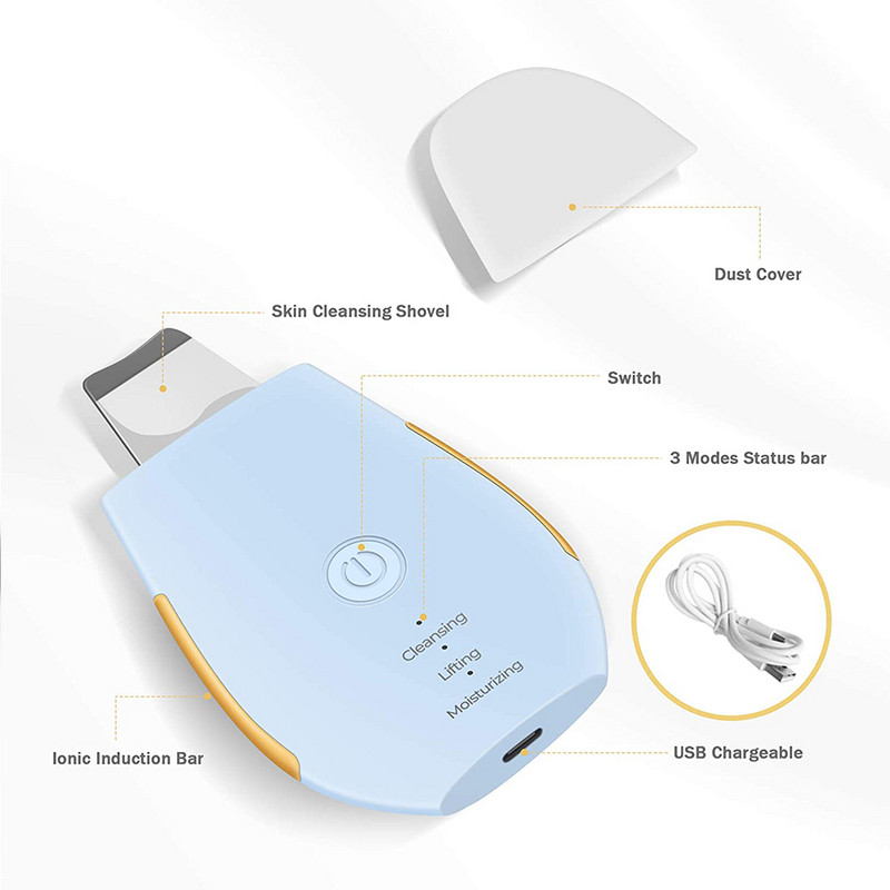 Ultrahangos arcbőrradír Bőr spatula mitesszer eltávolító arcradír lapát Tiszta kavitációs peeling arc lifting