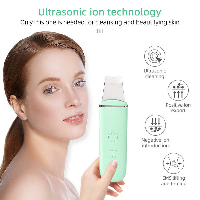 Ultrahangos tisztító bőrradír Mélytisztító arcbőr spatula peeling Beauty Instrument arctisztító lifting gép