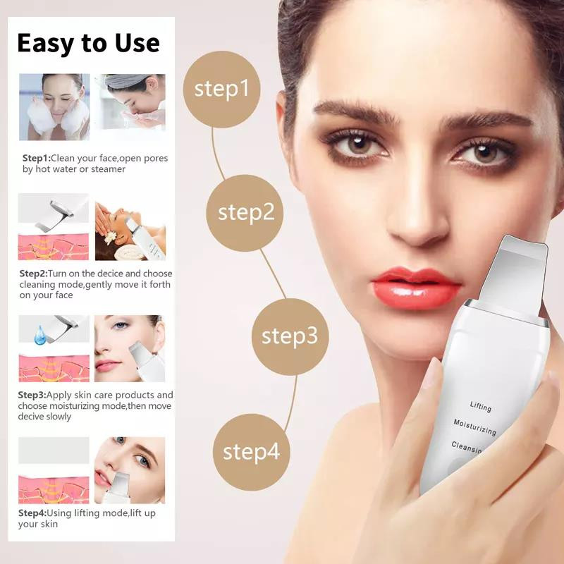 Ultrahangos Bőrradír Vibrációs Arc Spatula Mitesszer eltávolító Lapát Tiszta Kavitációs Peeling Arc Lifting Bőrápolás