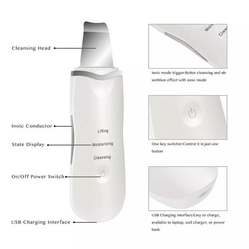 Ultrahangos Bőrradír Vibrációs Arc Spatula Mitesszer eltávolító Lapát Tiszta Kavitációs Peeling Arc Lifting Bőrápolás