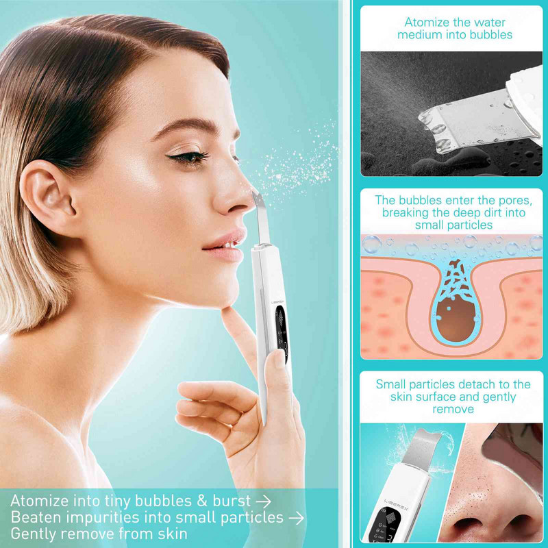 Ultrahangos bőrradír vibrációs arc spatula mitesszer eltávolító arcradír lapát Tiszta kavitációs peeling arc lifting