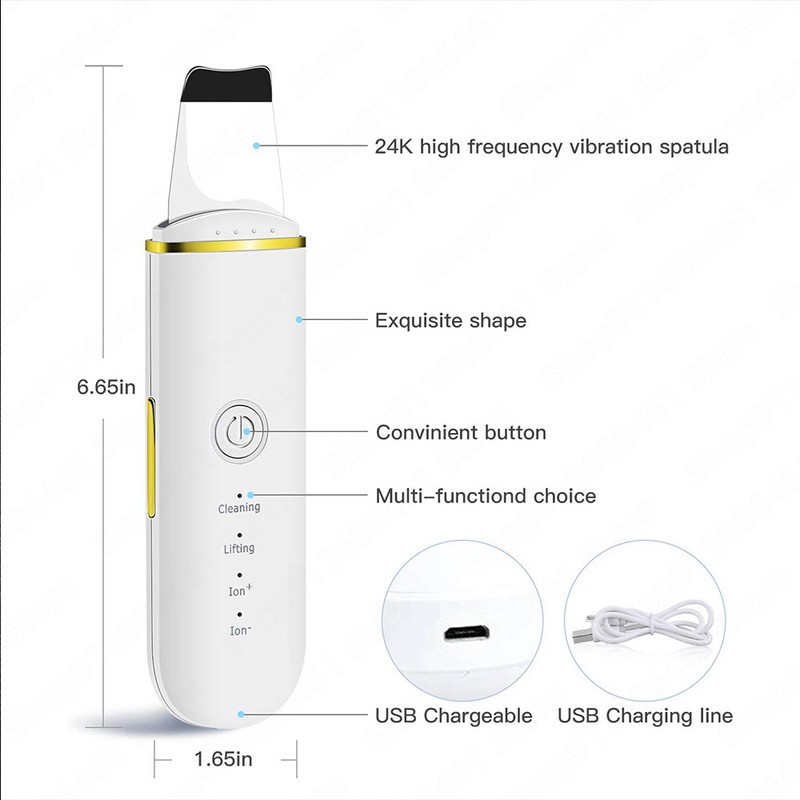 Ultrahangos bőrradír vibrációs arc spatula mitesszer eltávolító arcradír lapát Tiszta kavitációs peeling arc lifting