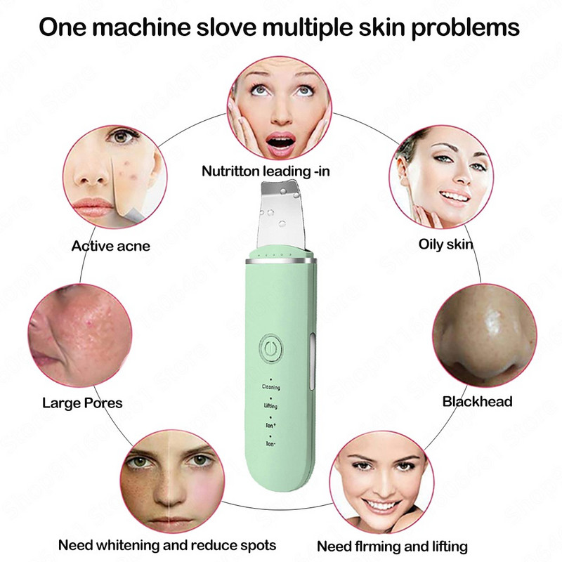 Ultrahangos bőrradír vibrációs arc spatula mitesszer eltávolító arcradír lapát Tiszta kavitációs peeling arc lifting