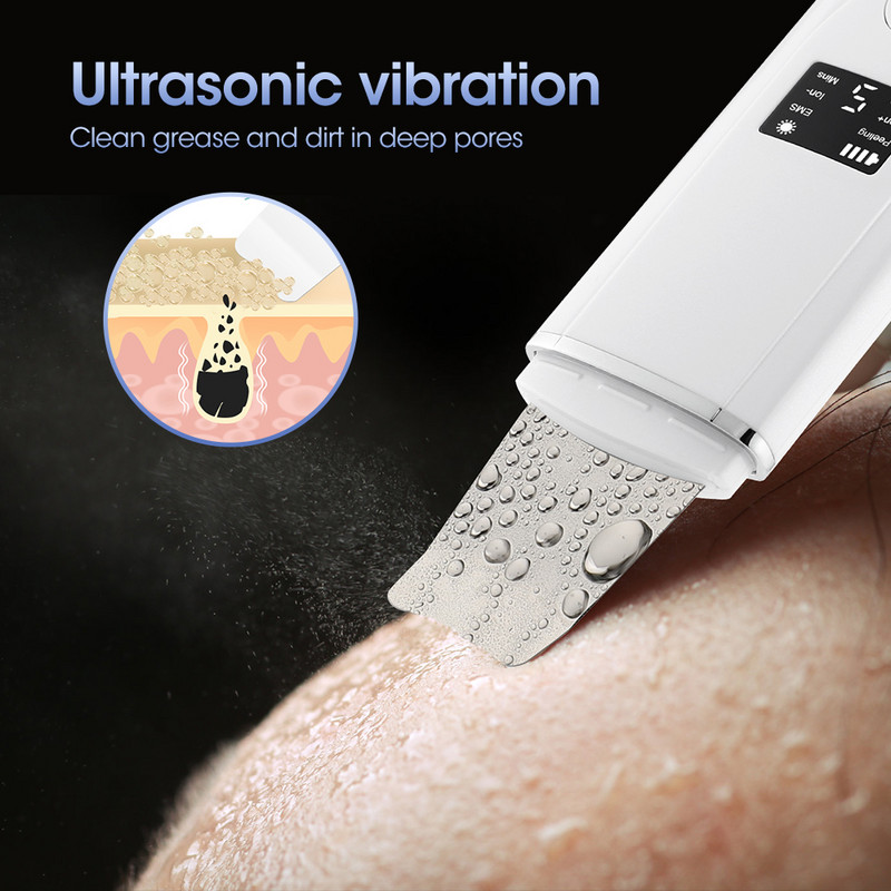 Ultrahangos bőrradír EMS vibrációs forró kompressziós emelő bőrfeszesítő bőrhámlasztó lapátos mitesszer eltávolító arctisztító