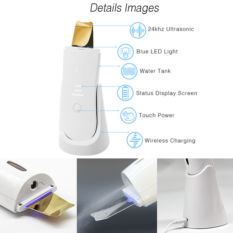24 kHz-es arany ultrahangos bőrradír Nano Mist hidratáló pórustisztító készülékkel, arcradír peeling gép