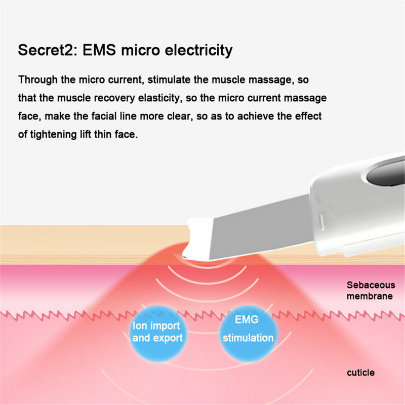 Sonic Facial Skin Scrubber Spatula Mitesszer eltávolító Comedone Pore Cleanser Extractor Face Lifting Tool