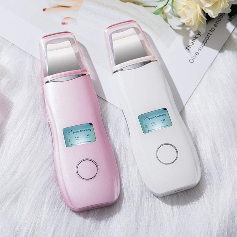 Ultrahangos bőrradír LCD képernyő Arctisztító Lifting Spatula Ion Akne Mitesszer eltávolító Peeling EMS Arcmasszázs