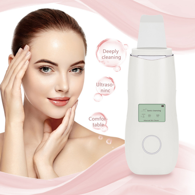 Pro Ultrasonic Facial Skin Scrubber Οθόνη LCD Ion EMS Therapy Face Rejuvenation Cleaner Εργαλείο καθαρισμού δέρματος για μαύρα στίγματα ακμής Cleaning