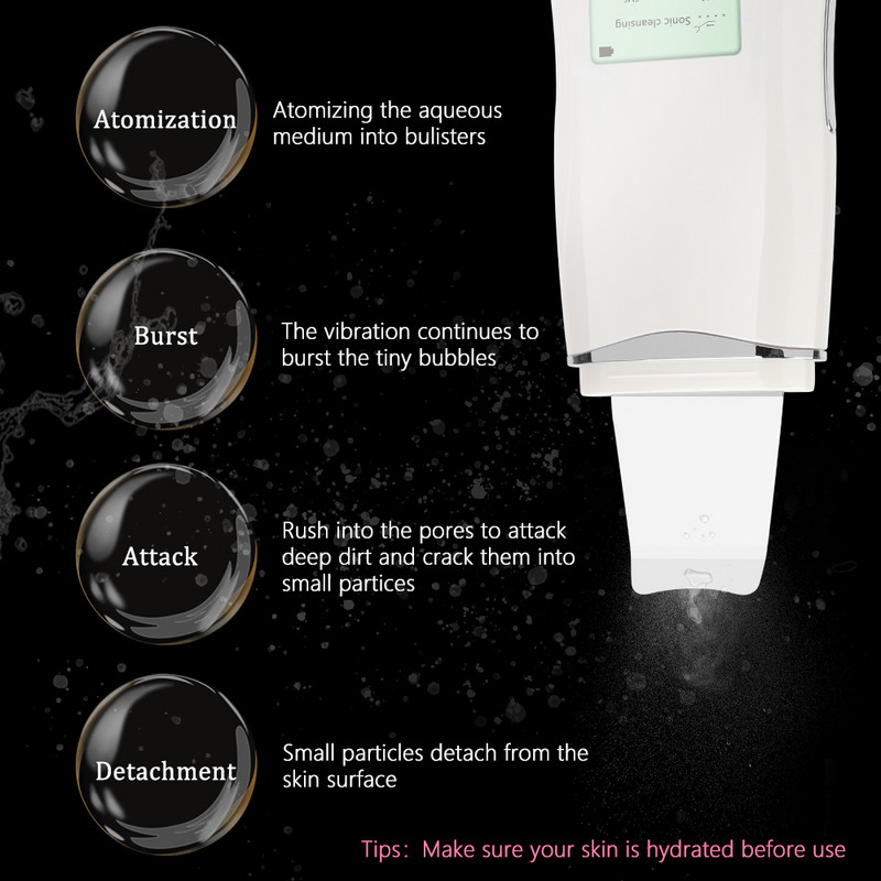 Pro Ultrasonic Facial Skin Scrubber Οθόνη LCD Ion EMS Therapy Face Rejuvenation Cleaner Εργαλείο καθαρισμού δέρματος για μαύρα στίγματα ακμής Cleaning