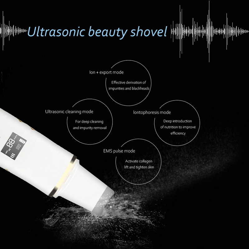 Ultrahangos bőrradír Arckezelés Ion Mély pórusok Tisztítás Akne mitesszer ránctalanítás Peeling Extractor Bőrfehérítés