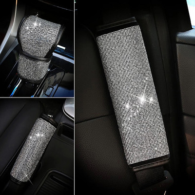 Bling Bling kalnų krištoliniai krištoliniai automobilio saugos diržo dangteliai pečių pagalvėlės Automobilio perjungimo pavaros rankinių stabdžių dangteliai Automobilių salono priedai