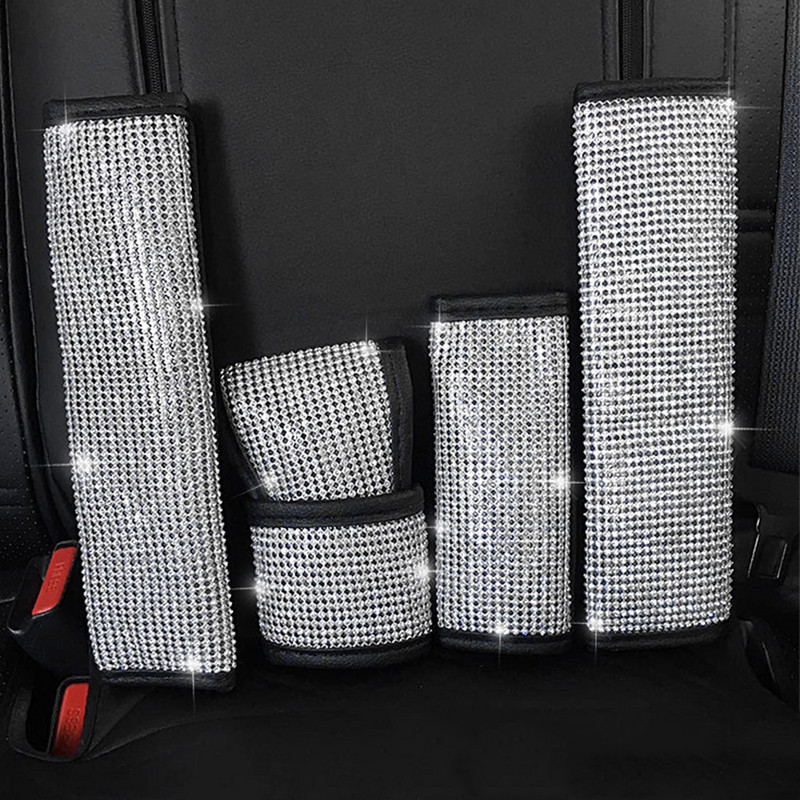 Bling Bling kalnų krištoliniai krištoliniai automobilio saugos diržo dangteliai pečių pagalvėlės Automobilio perjungimo pavaros rankinių stabdžių dangteliai Automobilių salono priedai