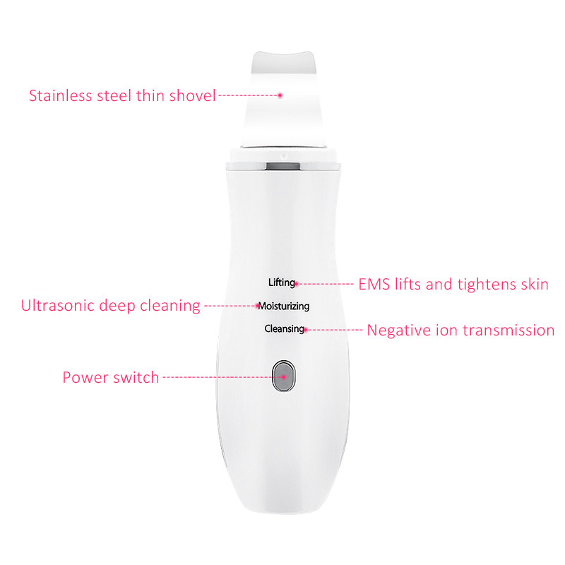Ultrahangos bőrradír Black Head Deep Remover negatív ionfolt spatula tisztító akne elleni elektromos arctisztító gép F30