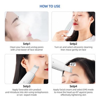 6-ΣΕ-1 Facial Skin Scrubber Red&Blue LED Photon Therapy EMS Ultrasonic Pore Deep Cleaner Peeling Φτυάρι απολέπισης μαύρων στιγμάτων