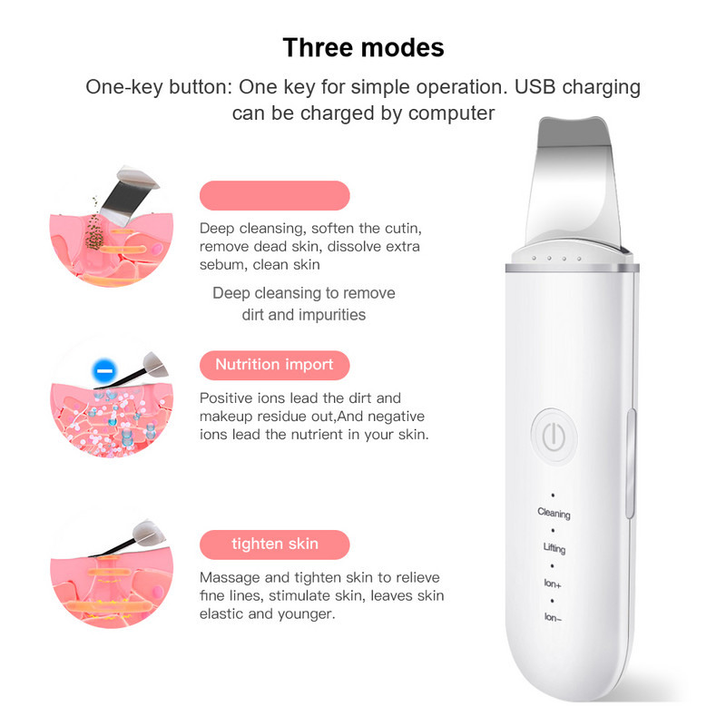 Bőrradír Vibrációs Arc Spatula Mitesszer eltávolító Lapát Tiszta Kavitációs Peeling Arc lifting