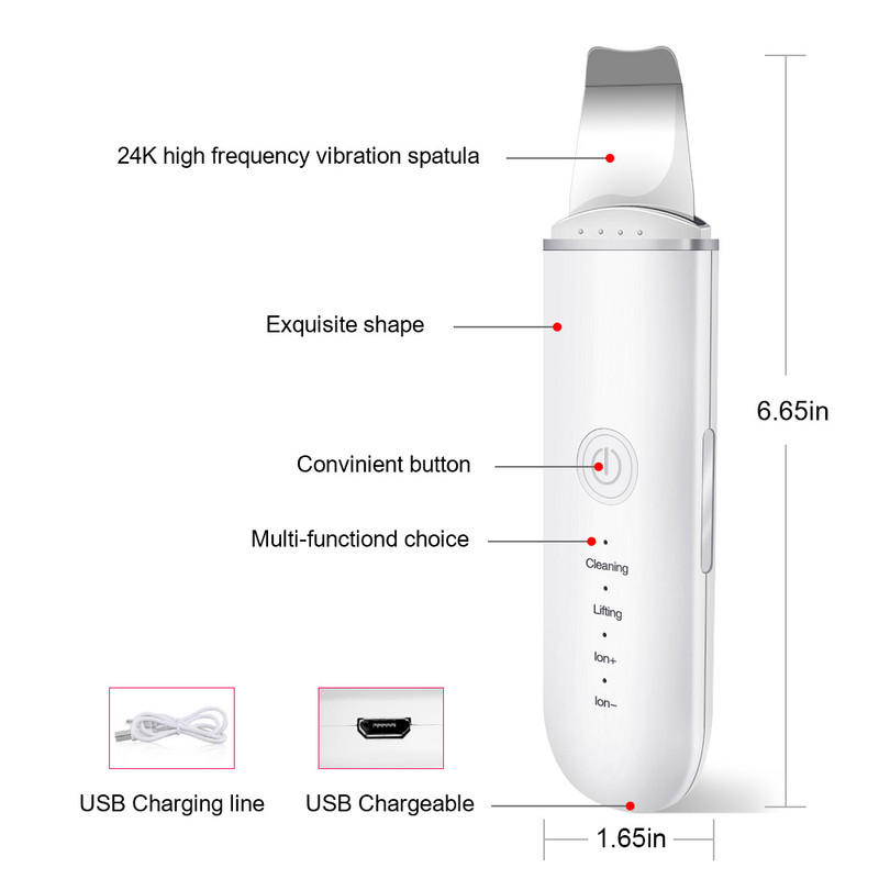 Bőrradír Vibrációs Arc Spatula Mitesszer eltávolító Lapát Tiszta Kavitációs Peeling Arc lifting