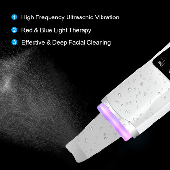 Ултразвукова светлинна терапия Скрубер за кожа LED Photon Ion Дълбоко почистване на лице Вибрационен лифтинг Премахване на черни точки Инструмент за грижа за лицето