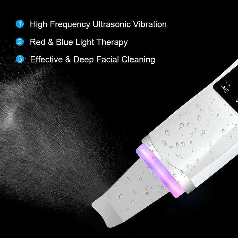 Ultrahangos fényterápiás bőrradír LED foton ionos mély arctisztító vibrációs lifting mitesszer eltávolító arcápoló eszköz