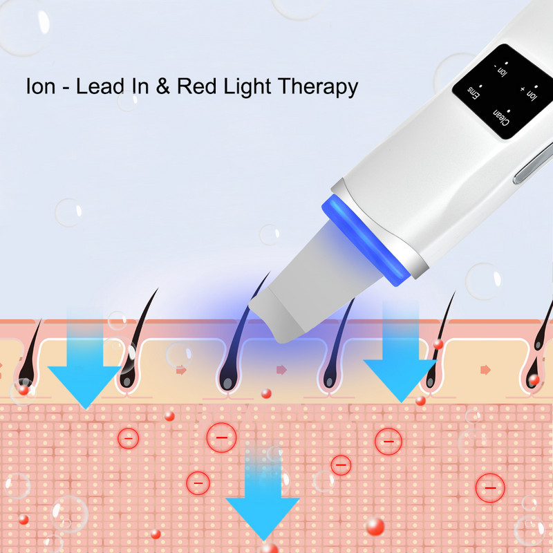 Ultrahangos fényterápiás bőrradír LED foton ionos mély arctisztító vibrációs lifting mitesszer eltávolító arcápoló eszköz