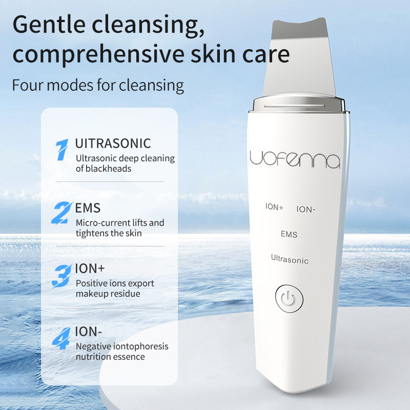 Uofenna Ultrasonic Skin Scrubber Deep Face Cleaning Shovel Ion EMS Peeling Shovel Facial Pore Cleaner Face Skin Lift Beauty