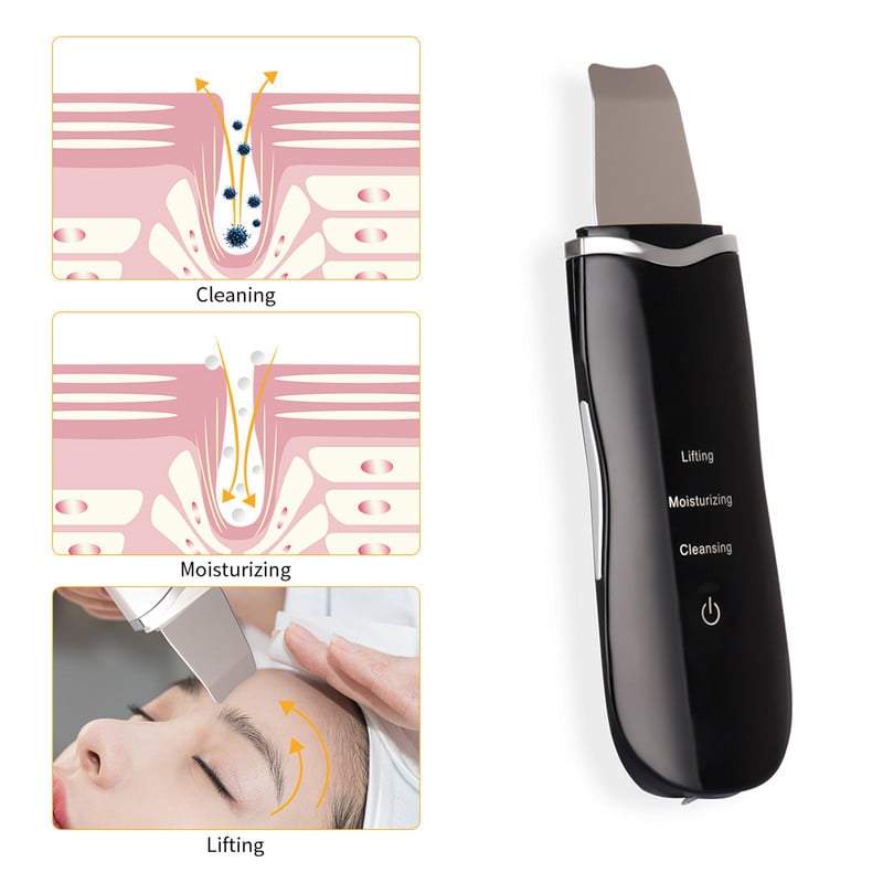 Ultrahangos arcbőrradír arctisztító peeling vibrációs mitesszer eltávolító hámlasztó pórustisztító bőrápoló készülék
