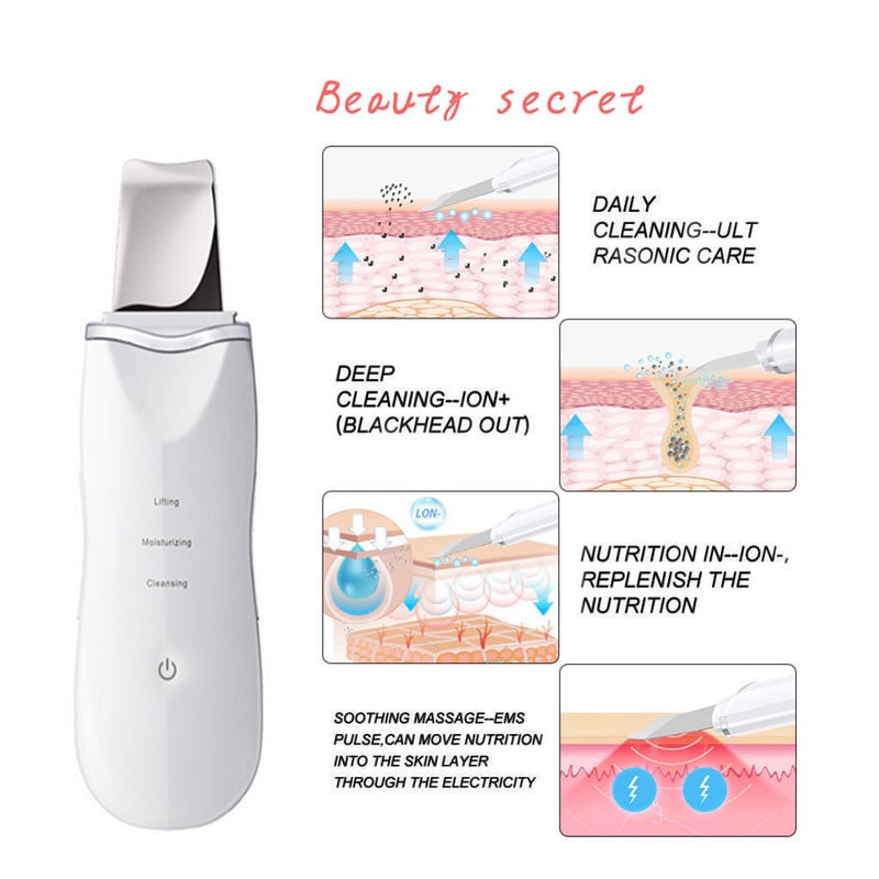 Újratölthető ultrahangos arcbőrradír arctisztító peeling vibrációs mitesszer eltávolító hámlasztó pórustisztító eszközök