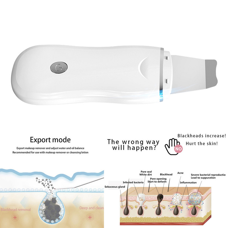 Új ultrahangos bőrradír Vibrációs arc spatula mitesszer eltávolító lapát Clean Cavitatie peeling arc lifting smink eszközök