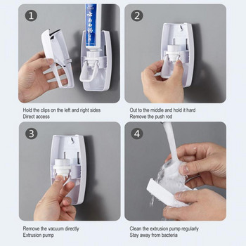 Държач за четка за зъби Автоматичен комплект дозатор за паста за зъби Прахоустойчива лепкава засмукваща стена Изстисквачка за паста за зъби Джаджи за баня