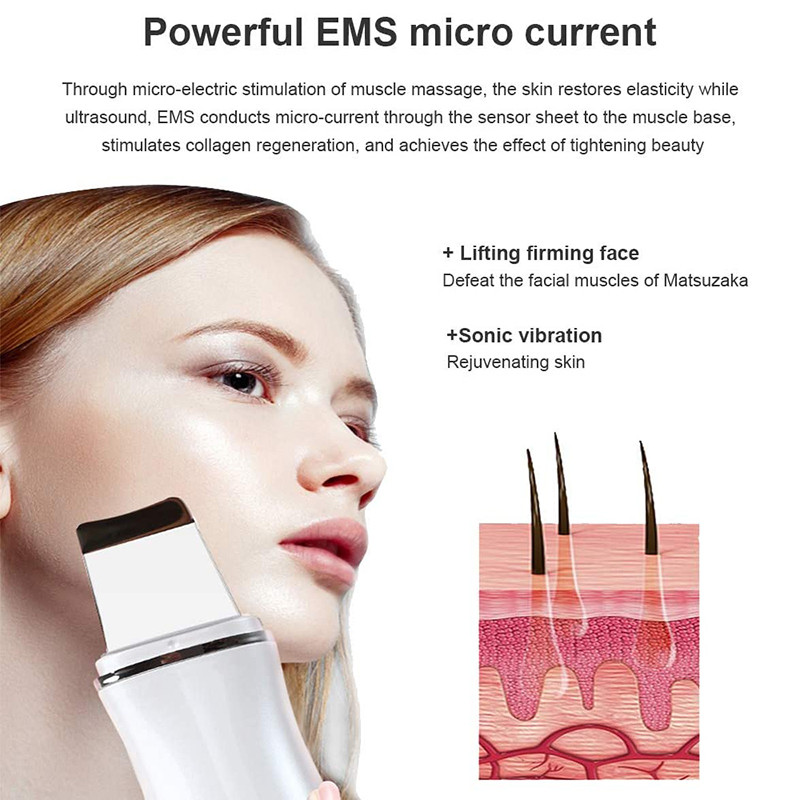 Ultrahangos bőrradír peeling lapát Ion akne mitesszer eltávolító spatula mély arctisztító gép arc lifting masszírozó