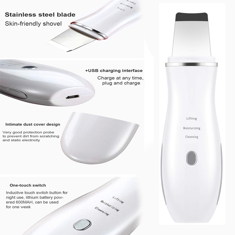 Ultrahangos bőrradír peeling lapát Ion akne mitesszer eltávolító spatula mély arctisztító gép arc lifting masszírozó