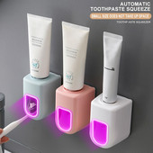 Изстисквачка за паста за зъби Автоматичен дозатор за паста за зъби Самозалепваща прахоустойчива поставка за четка за зъби Аксесоари за баня