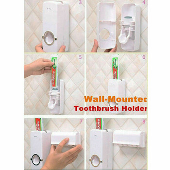 US STOCK Автоматична стойка за стенен монтаж на паста за зъби 5 прахоустойчив държач за четка за зъби