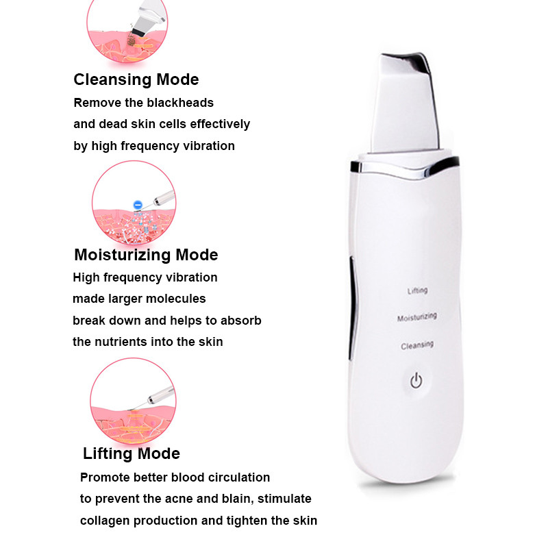 Акумулаторен ултразвуков скрубер за лице Дълбоко почистване на порите на лицето Ултразвукова почистваща шпатула Скрубер за лице Инструменти за грижа за кожата на лицето